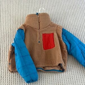 Free People Tan and Blue Fleece Jacket